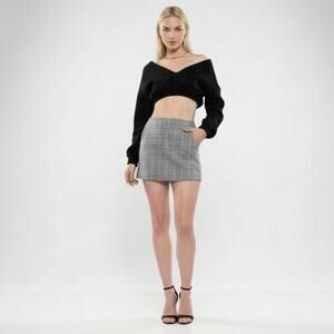 Altar'd State Black & White Houndstooth Plaid Mini Skirt